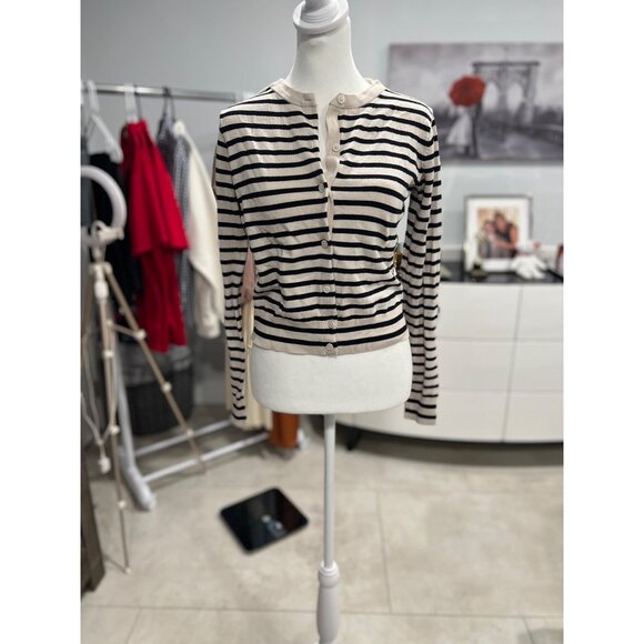 H&M trending womens striped long sleeve button-down cardigan sweater blouse SM - Picture 1 of 4